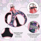 Step in Dog Harness and Leash Set, Reflective Adjustable No Pull Dog Harness for Extra-Small/Small Dogs Puppy and Cats, Soft Padded Mesh Vest Harnesses for Girl and Boy Pets(Pink Floral,XS)