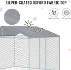 PawHut Outdoor Dog Kennel, Heavy Duty Dog Run Outdoor Fence with Waterproof Cover, Galvanized Chain Link, Secure Lock, 9.8' x 9.8' x 7.7'