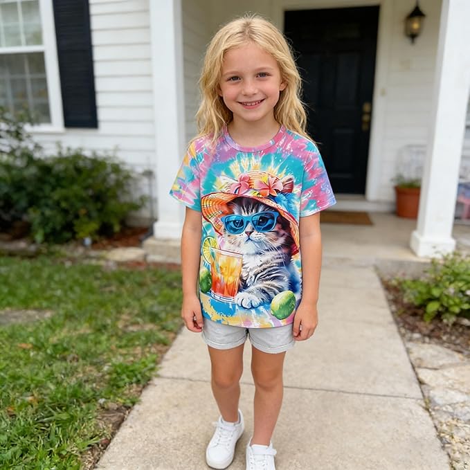 Funnycokid Girls Shirts Cat T Shirt Size 5-12 Clothes for Kids