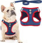 PUPTECK Dog Harness and Leash Set for Small Medium Dogs No Pull Step-in Soft Mesh Puppy Cat Vest Harnesses Reflective at Night, Denim NavyBlue XS