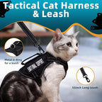 Tactical Cat Harness Black for Walking Esacpe Proof,Adjustable Soft Mesh Large Cat Vest with Rubber Handle Easy to Control,Molle Patches L