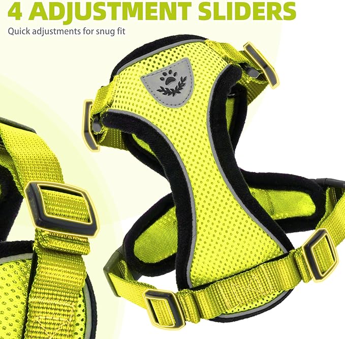 PUPTECK Cat Harness and Leash Set Escape Proof Reflective Cat Walking Harness Adjustable Soft Breathable Mesh Vest for Small Pets, Fluorescent Yellow, S