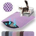 Cat Litter Mat, 24x18 Inches Large Double Layer Honeycomb Cat Litter Trapping Mat, Non Slip Waterproof Urine Proof Cat Litter Box Mat for Floor, Kitty Litter Rug, Cat Supplies, Purple