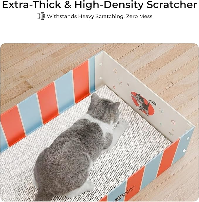 Cardboard Cat Scratcher Box & Bed – Heavy Duty Cat Scratch Pad for Indoor Cats, White Wood-Pulp Cat Scratching Board with Durable Cardboard cat Box, Low-Mess Cat Lounge House