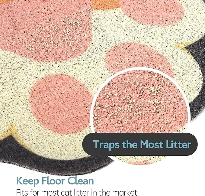Cute Cat Litter Mat 24”x16”, Litter Box Mat, Litter Trapping Mat, Soft on Kitty Paws, Easy Clean, Anti Slip, Pet Accessories, Door Floor mats - TigerSpot Blackpaw