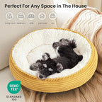 Love's cabin Round Donut Cat and Dog Cushion Bed, 25in Pet Bed for Small or Medium Dogs, Anti-Slip & Water-Resistant Bottom, Soft Durable Fabric Pet Beds, Washable Calming Cat Bed Yellow Stripe