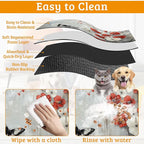 ButterflyFlowers Dog Cat Food Mat,Red White Absorbent Waterproof Placemat for Food and Water Non Slip Rubber Backing Durable Feeding Pad for Clean Floors 12" x 20"