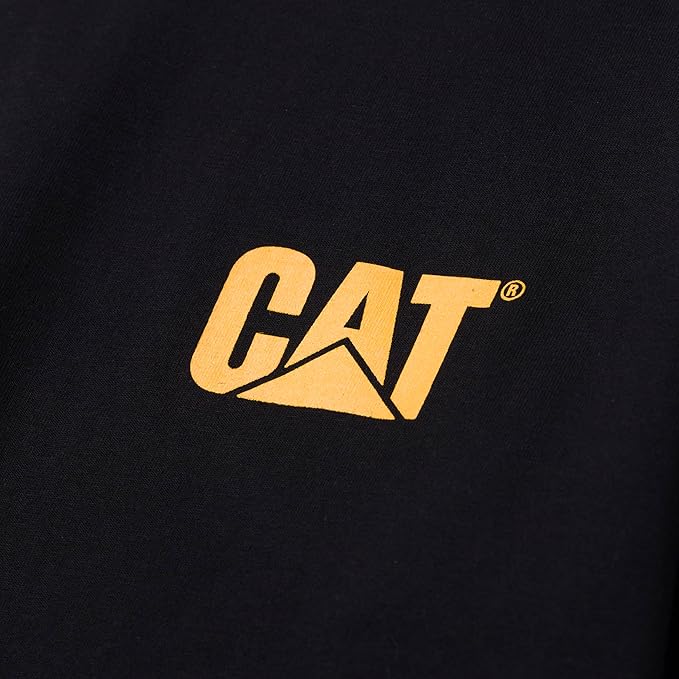 Caterpillar Trademark Banner Long Sleeve Tee Shirts for Men with Center Back Neck Wire Management Loop and Cat Workwear Logo