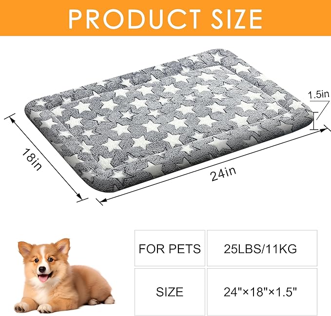 4 Pcs Washable Dog Bed Plush Orthopedic Outdoor Crate Mat with Non-Slip Bottom,Luxe Kennel Pad for Pets,Cozy Cage Cushion&Pet Sleeping Mattress Large Sized,Medium,Small Dogs,24 x 18 inch,Color Blend