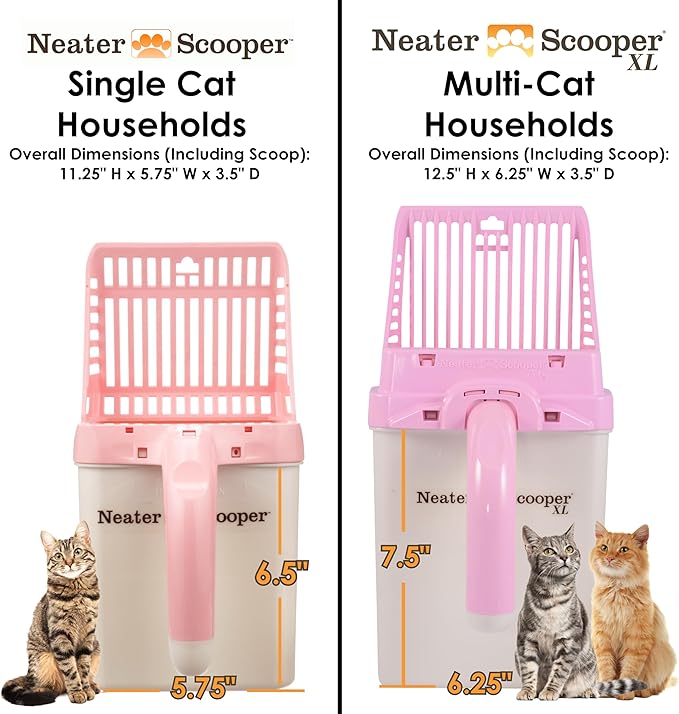 Neater Pet Brands Neater Scooper Standard Cat Litter Scoop, 60 Refill Bags – Mess-Free Cat Litter Scooper with Bag, Spill-Proof Kitty Box Sifter, Bin Doubles as Scoop Holder, For Single-Cat Households