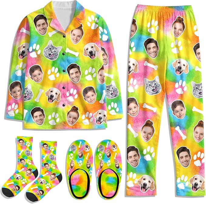 Artsadd Custom Pajamas for Women Men Family, Personalized Face Pjs Pajama Pants, Funny Pet Photo Loungewear Sleepwear Jammies