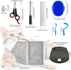 9 Pcs Cat Bathing Bag Set Cat Shower Bag Anti Bite and Scratch for Pet Grooming Washing Brush Comb Muzzle Nail Clipper Nail File Tick Tool(Blue, Gray)