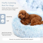 Calming Donut Dogs Beds for Small Dogs Washable,19inch Fluffy Round Puppy Bed for Puppies,Cats & Toy Breeds with Raised Rim,Fits up to 15 lbs Pets,Gradient Blue