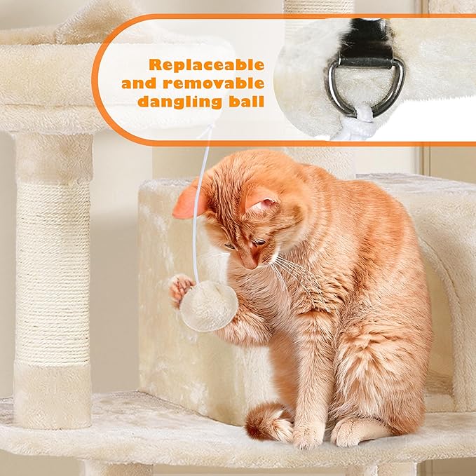 Yaheetech 62.5inches Cat Tree Cat Tower Kitten Condo with Platform & Hammock, Scratching Posts for Kittens Pet Play House with Plush Perch for Indoor Activity Relaxing, Beige