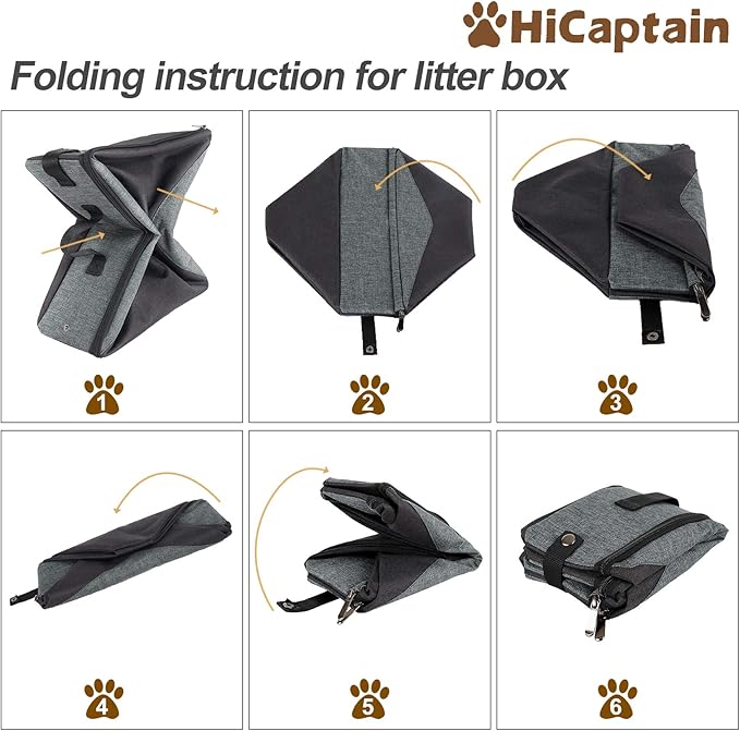 HiCaptain Portable Litter Box for Cats, Cat Travel Litter Box with Lid and Handle Standard Portable Collapsible Litter Carrier for Cat (L,Black/Gray)
