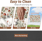 Red Mushroom Pet Feeding Mat,Fern Herb Berries Absorbent Quick-Dry Cat Dog Food and Water Bowl Mats,Non-Slip Rubber Backing Mat,Cat Dog Accessories Supplies 16"x24"