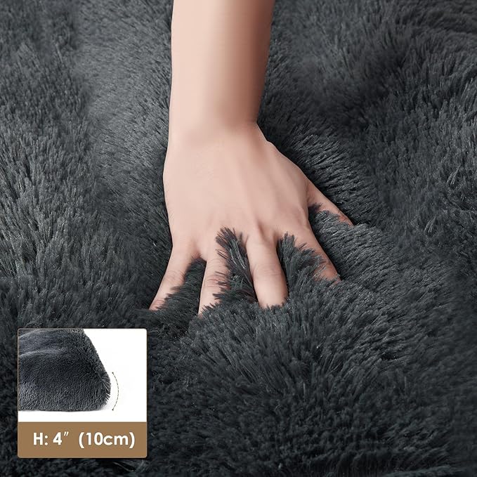 EHEYCIGA Fluffy Dog Crate Bed for Medium Dogs, Plush Faux Fur Crate Pad, Calming Anti Anxiety Medium Dog Bed, Washable Soft Warm Mat with Non-Slip Bottom, Dark Grey