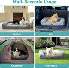 Faux Fur Orthopedic Dog Bed, Extra Large Dog Bed, Supportive Foam Pet Sofa with Waterproof Lining Cover, Washable U-Shaped Pet Couch with Anti-Slip Bottom Design, Grey XXL 48x32x8 inch