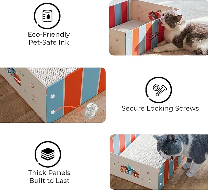 Cardboard Cat Scratcher Box & Bed – Heavy Duty Cat Scratch Pad for Indoor Cats, White Wood-Pulp Cat Scratching Board with Durable Cardboard cat Box, Low-Mess Cat Lounge House