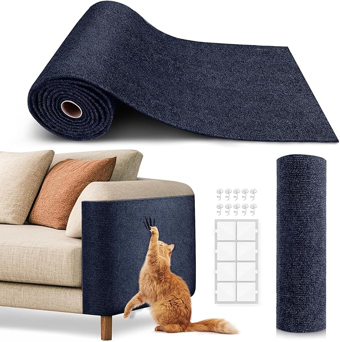 78.7"x15.8" Cat Scratch Mat,Trimmable Self-Adhesive Carpet,DIY Climb Cat Scratcher for Cat Couch Furniture or Wall Protector,Covering Cat Tower,and Replacement Pads (Dark Blue)