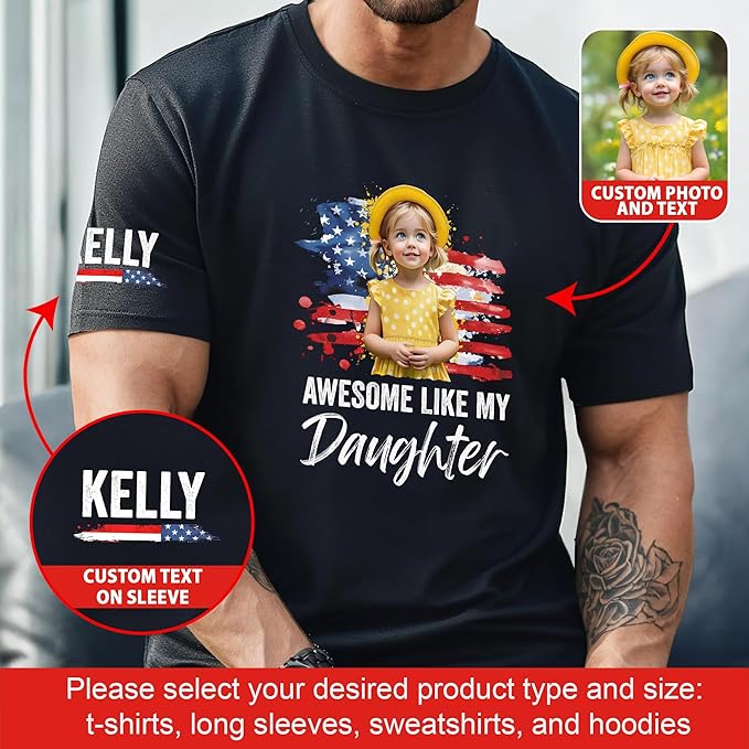 Customized Awesome Like My Daughter Shirts, Fathers Day Shirt with Kids Names, Funny Dad Shirts for Men