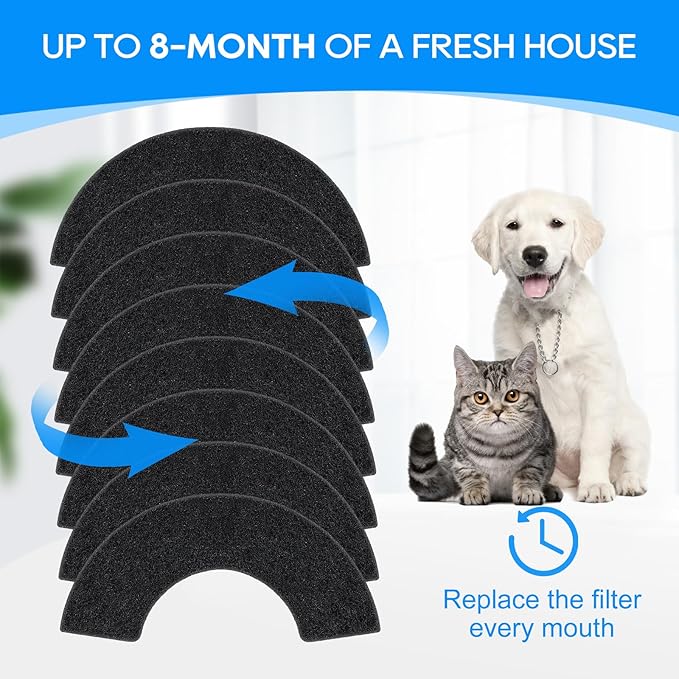 8-Pack Carbon Filters Compatible with Litter-Robot 4, Litter Box Filters Replacement Accessories, Activated Carbon Eliminate Odor, Controls Moisture on Pet's Body and Keep Home Fresh