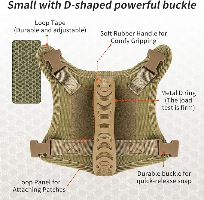 IronSeals Tactical Nylon Adjustable Dog Vest Harness Comfy Mesh Padding Puppy Vest with Quick-Release Buckle and Rubber Handle for Small Dog/Big Cat