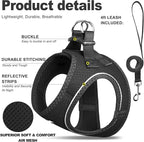 Fida Comfy Dog Harness with Leash, Soft Puppy Vest Escape Proof, Breathable Lightweight Soft Mesh, Adjustable Reflective Step-in Harness for Cat & Extra-Small Pet (XS, Black)