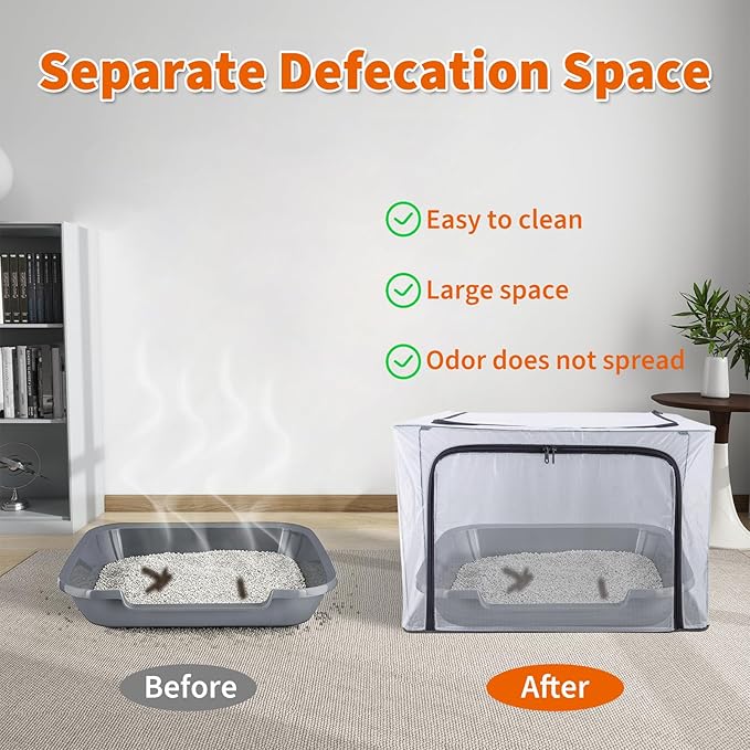 Cat Litter Box Cover with Front and Top Flip-Up Lid,Foldable Waterprof Cat Litter Cover for Odor Control,Easy Access(24x17x16inch)