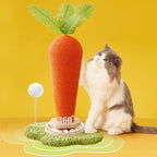 Cute Cat Scratching Post, Carrot Cat Scratcher Post with Durable Natural Wooden Turntable Toy and Catnip, 24'‘ H Carrot Shape Design Sisal Cat Tree Sisal Scratcher for Indoor Cats (Cloud Base)