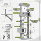 Cat Tree for Large Cats, 78.7"(200cm) Tall Cat Tower for Indoor Cats Multiple Cats with Large Top Perch, Cat Condo, Cat Hammcok, Cat Scratching Post, Light Gray GCT031W