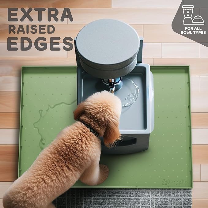 32x24x1” XL Dog Food Mat - All Purpose Under Sink Liner, Washer and Dryer Covers for The Top, Silicone Griddle Mat for Blackstone - Raised Edges Dog Mat for Food and Water Prevent Spill, Waterproof