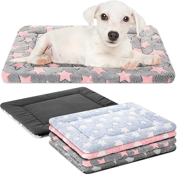 VitalCozy 4 Pcs Dog Crate Pads, Ultra Soft Warm Washable Anti-Slip Kennel Bed Mat for Pets, Reversible, Replaceable, Cozy Cage Liner for Small Medium Large Dogs and Cats(18 x 24 x 1.6 Inch,Colorful)