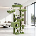 Cat Tree, Cat Tower for Large Cats with 2 Big Platforms, 2 Baskets, condo and Toys, 63" Cat Scratching Posts for Indoor Cats, Green GCT020GR