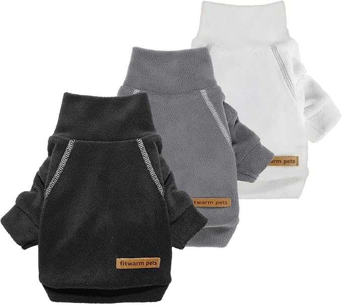 Fitwarm 3 Pack Classic Fleece Dog Sweater, Dog Winter Clothes for Small Dogs Boy Girl, Pet Pullover Jumper, Cat Apparel, Black, Grey, White, Large