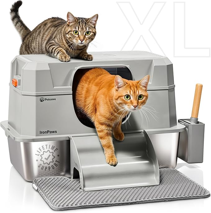 Stainless Steel Cat Litter Box with Lid - XL 3-in-1 Design for Indoor Cats - Stainless Steel Litter Box - Maximum Privacy and Odor Control for Indoor Cats - Gray