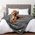 PetAmi Waterproof Dog Blanket for Queen Bed Large XL Dog Throw for Couch Cover Leakproof Furniture Protection, Sherpa Fleece, Reversible Soft Washable 90x90 Gray Gray