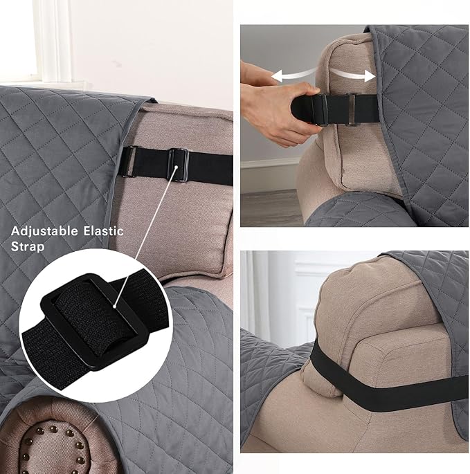 H.VERSAILTEX Loveseat Couch Cover Reversible Couch Covers for 2 Cushion Couch Water Resistant Furniture Protector Cover with Elastic Strap for Pets Kids(Loveseat, Grey/Beige)