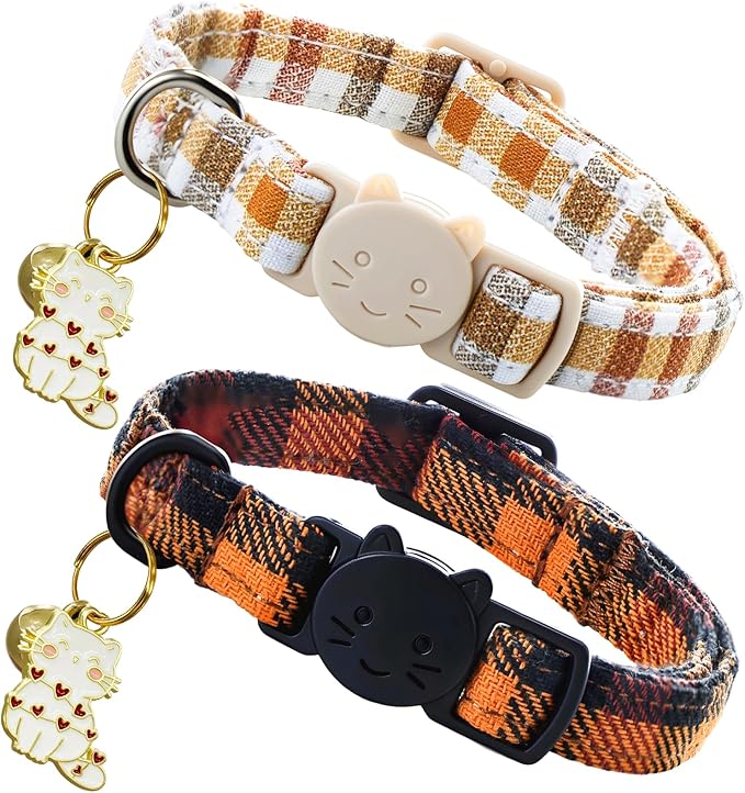 Elegant little tail 2 Pack Cat Collar- Fall Cat Collars Breakaway with Bell Pendant Wedding Kitten Boy Girl Safety Adjustable 7-12 Inch Collar for Small Cats Puppy