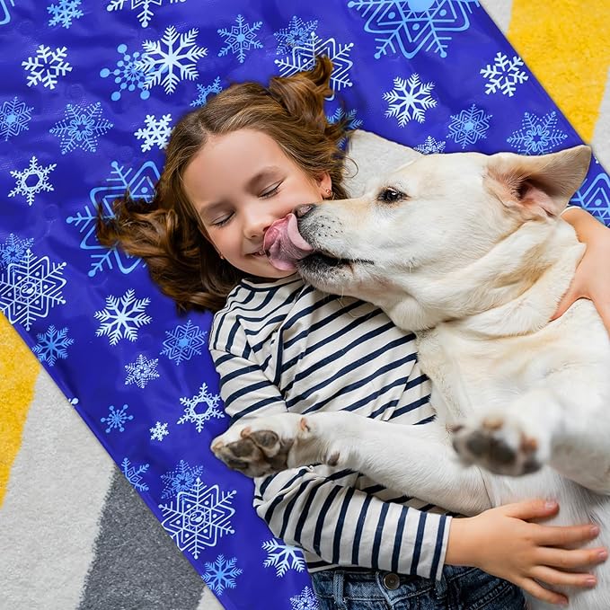 Cooling Pad Mat for Sleep Cooling Mattress Pad Gel for Bed, Relieve Pain, Summer Hot Flashes, Adult, Pets, No Water or Electricity Required (Blue,White,60 x 20 Inch)