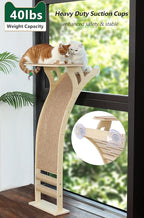 Cat Window Perch with Scratcher Ramp, 48" Climbing Tree Suctions Cups to Window Maximum Hold Up to 45lb, Wood Kitty Bed for Small Window (Drilling-Free)