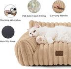 Bedsure ComfyFleece™ Cute Cat Couch for Pets - As Seen on TV on Good Day New York, Small Medium Dog Bed, Supportive Couch Bed for Small Dogs, 30 Inch, Sandy Beige