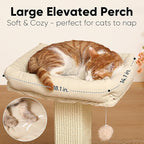 FUKUMARU Cat Scratching Post, Modern Style Tall Scratch Posts with Perch for Infoor Cats Adults, Large Cat Scratcher Tower with Bed, Small Tree with Raised Stand, Natural Sisal & Solid Wood
