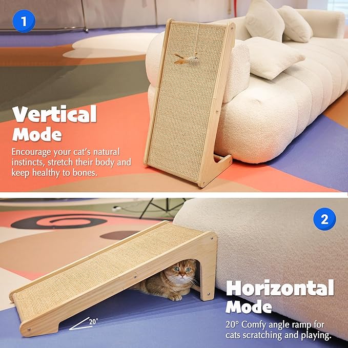 PETKARAY Cat Scratcher, Cat Sisal Scratching Ramp, L Shape Cat Scratch Pad for Indoor Cats, Wall Furniture Protector with Catnip Large