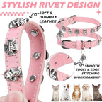 EXPAWLORER Cat Collar for Girl Boy Cats- Adjustable Leather Pet Collar with Safety Elastic Belt,Personalized Punk Accessories Buckle Collars with Bell & Durable D-Ring,Skull（Pink）