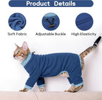 PUMYPOREITY Cat Recovery Suit, Stops Wound Licking After Surgery, Sticky Hair Shirt with Sticky Fabric, Cat Pajamas Prevents Over-Grooming, Blue, S