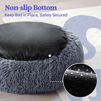 rabbitgoo Calming Dog Bed for Small Medium, 27 inches Pet Bed Machine Washable, Non-Slip Round Fluffy Plush Faux Fur, Soft Donut Cuddler Cushion for Small Dogs, Dark Grey
