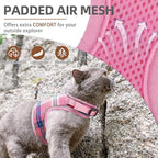 PUPTECK Soft Mesh Cat Vest Harness and Leash Set Puppy Padded Pet Harnesses Escape Proof for Cats Small Dogs Rabbits Bunny, Plaid Pink, XL