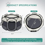 Pet Cat Playpen for Indoor Cats Enclosed, Puppy Dog Play Pen for Outdoor Travel Camping (Small Size, Beige & Dark Grey)