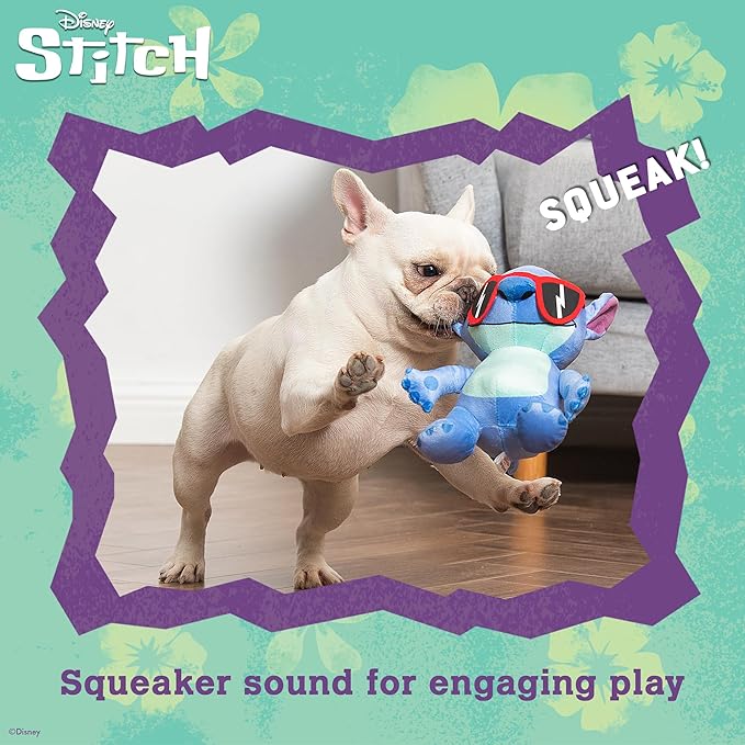 Disney for Pets Lilo and Stitch 8” Hidden Rope Plush Squeaker Dog Toy, Squeaky Pet Plushy, Tug Ropes for Dogs, Cute Dog Toy Fans